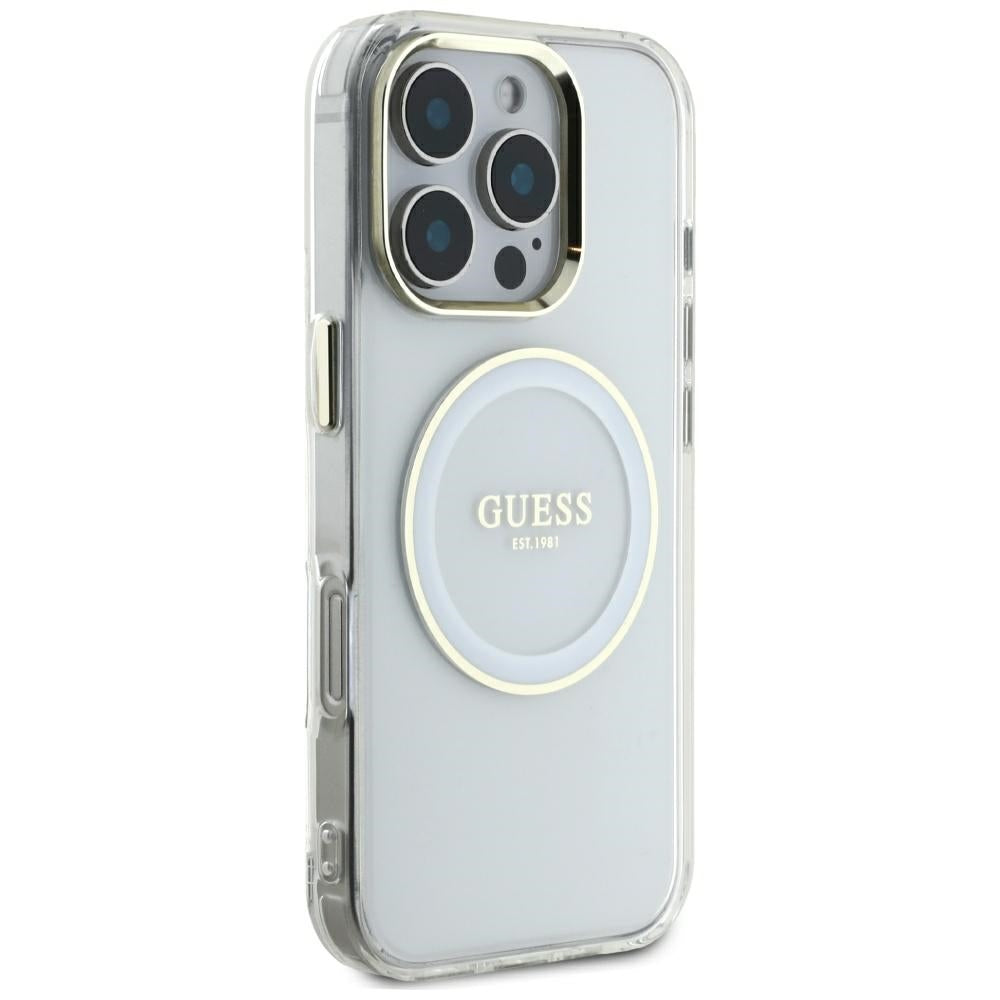Pouzdro MagSafe pro Apple iPhone 16 Pro Max, Guess, IML Metal Colored Circle, Bílá