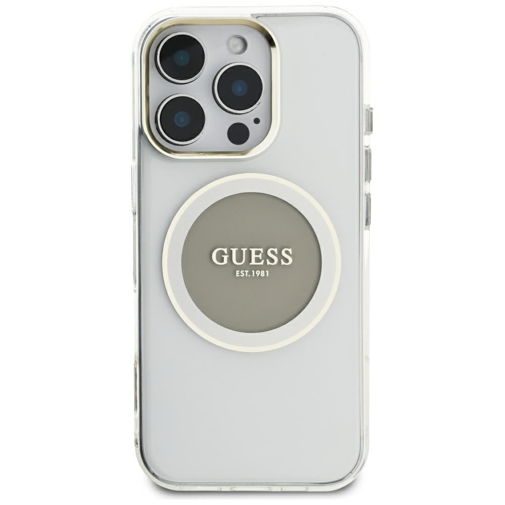 Pouzdro MagSafe pro Apple iPhone 16 Pro Max, Guess, IML Metal Colored Circle, šedé