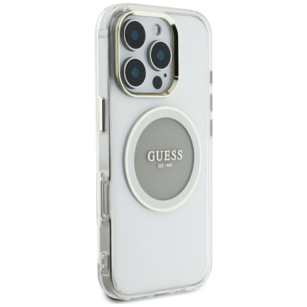 Pouzdro MagSafe pro Apple iPhone 16 Pro Max, Guess, IML Metal Colored Circle, šedé