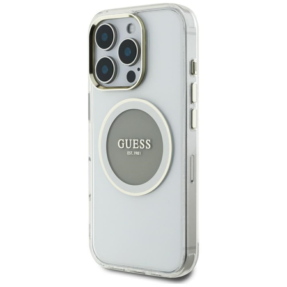 Pouzdro MagSafe pro Apple iPhone 16 Pro Max, Guess, IML Metal Colored Circle, šedé