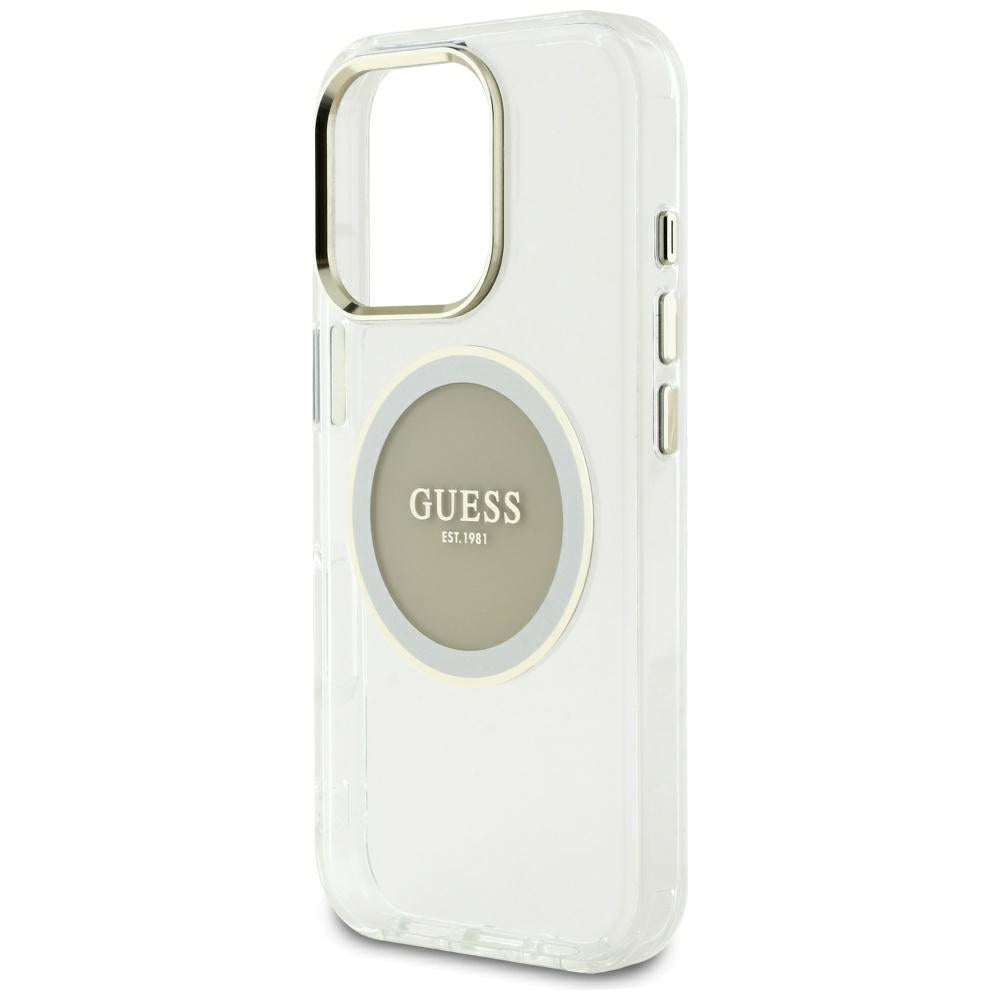 Pouzdro MagSafe pro Apple iPhone 16 Pro Max, Guess, IML Metal Colored Circle, šedé