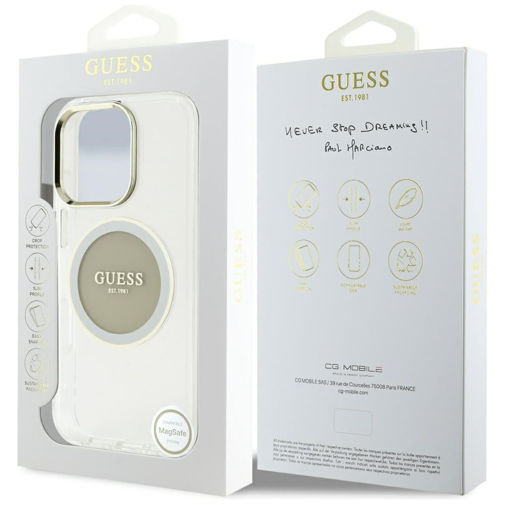 Pouzdro MagSafe pro Apple iPhone 16 Pro Max, Guess, IML Metal Colored Circle, šedé