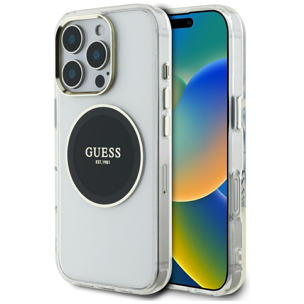 Pouzdro MagSafe pro Apple iPhone 16 Pro Max, Guess, IML Metal Colored Circle, Černá