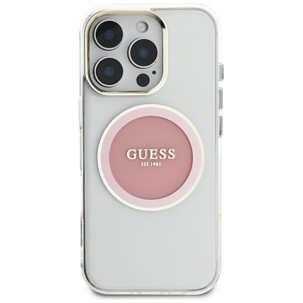 Pouzdro MagSafe pro Apple iPhone 16 Pro Max, Guess, IML Metal Colored Circle, Růžové