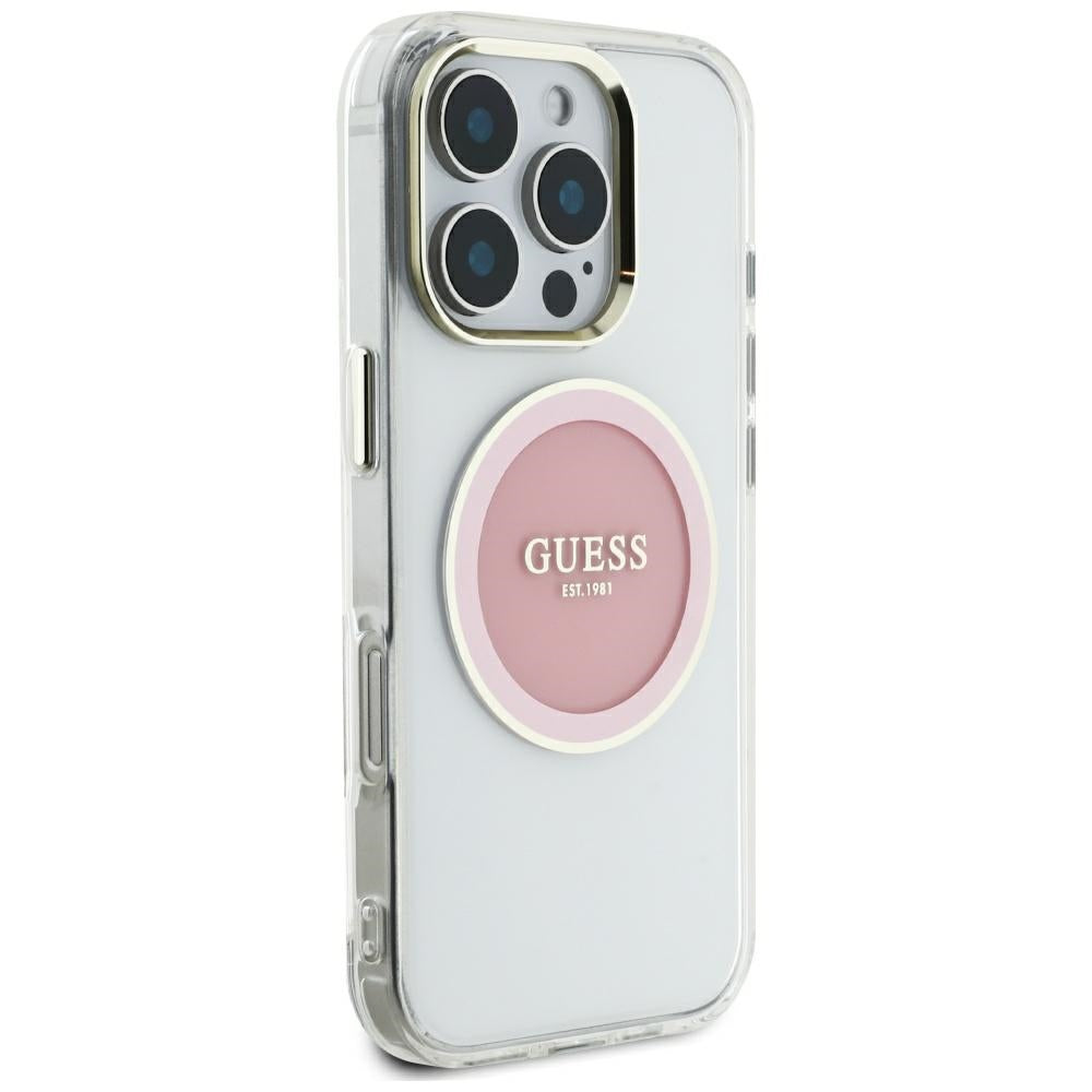 Pouzdro MagSafe pro Apple iPhone 16 Pro Max, Guess, IML Metal Colored Circle, Růžové