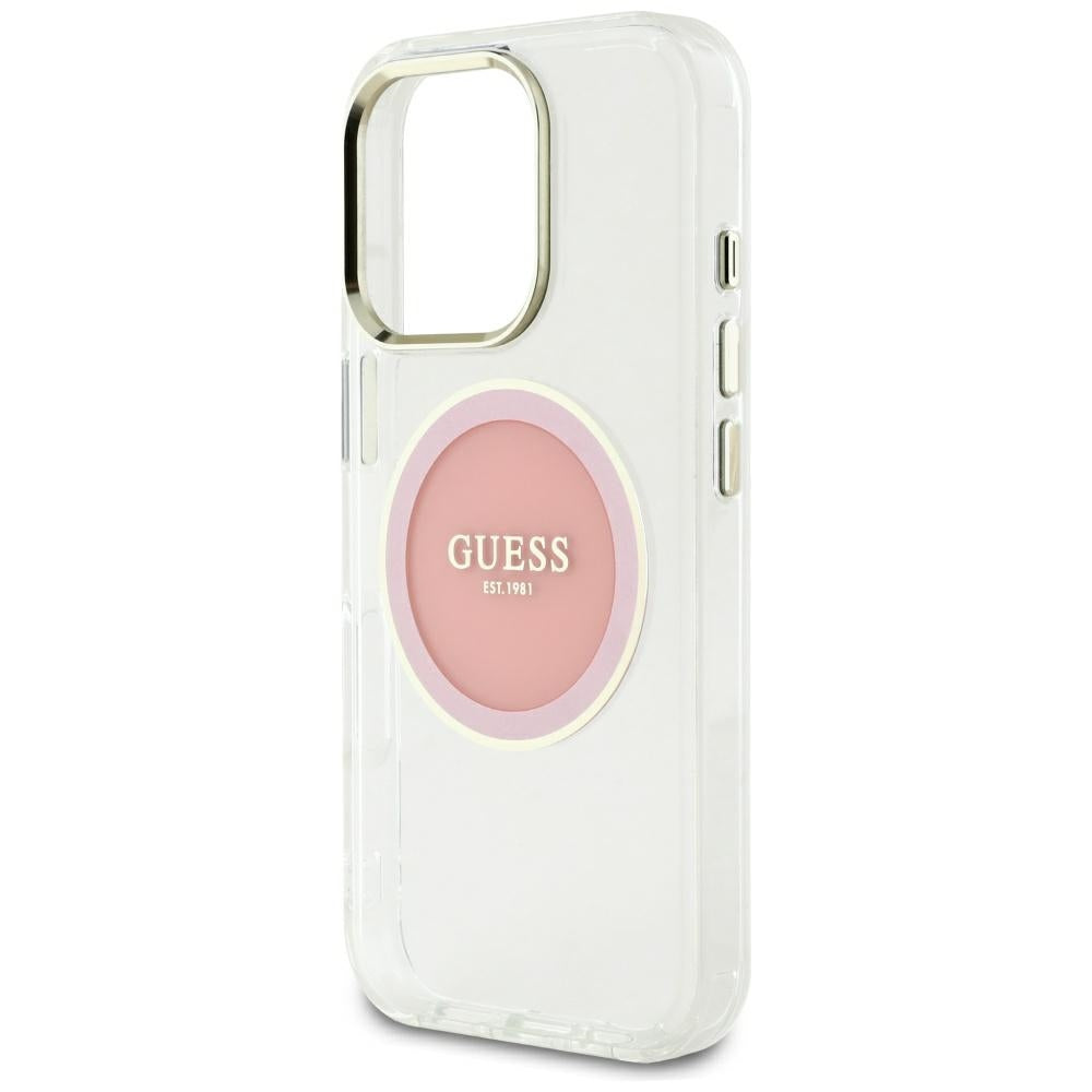 Pouzdro MagSafe pro Apple iPhone 16 Pro Max, Guess, IML Metal Colored Circle, Růžové