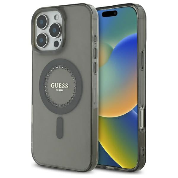 Pouzdro MagSafe pro Apple iPhone 16 Pro Max, Guess, IML Rhinestone, Černá