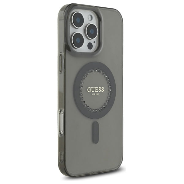 Pouzdro MagSafe pro Apple iPhone 16 Pro Max, Guess, IML Rhinestone, Černá