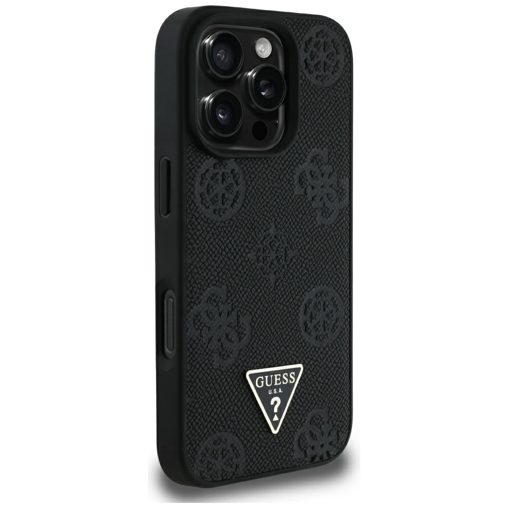 Pouzdro MagSafe pro Apple iPhone 16 Pro Max, Guess, Peony Grained Hot Stamp Triangle, Černá
