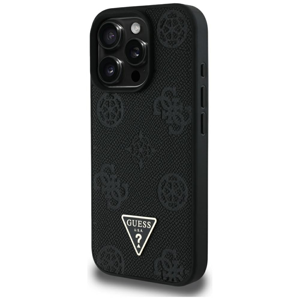 Pouzdro MagSafe pro Apple iPhone 16 Pro Max, Guess, Peony Grained Hot Stamp Triangle, Černá