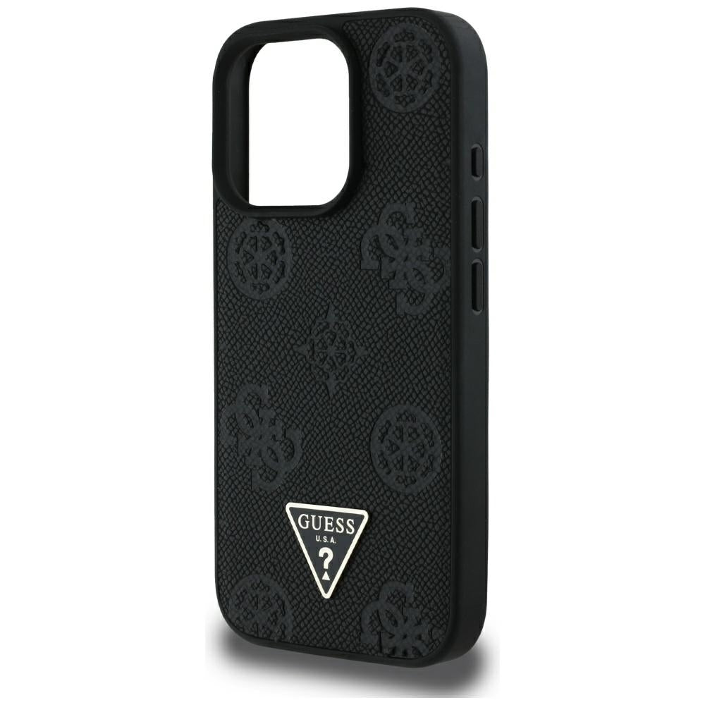 Pouzdro MagSafe pro Apple iPhone 16 Pro Max, Guess, Peony Grained Hot Stamp Triangle, Černá