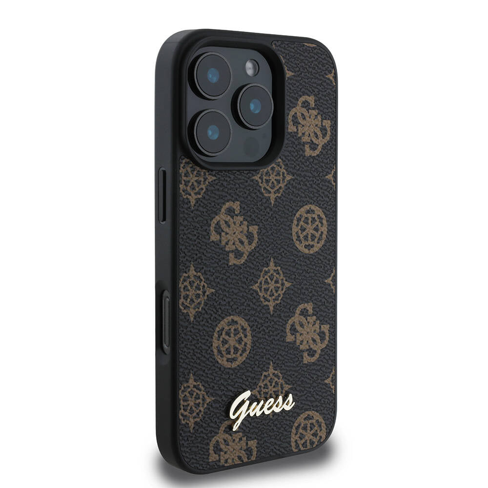 Pouzdro MagSafe pro Apple iPhone 16 Pro Max, Guess, Peony Script, Černá