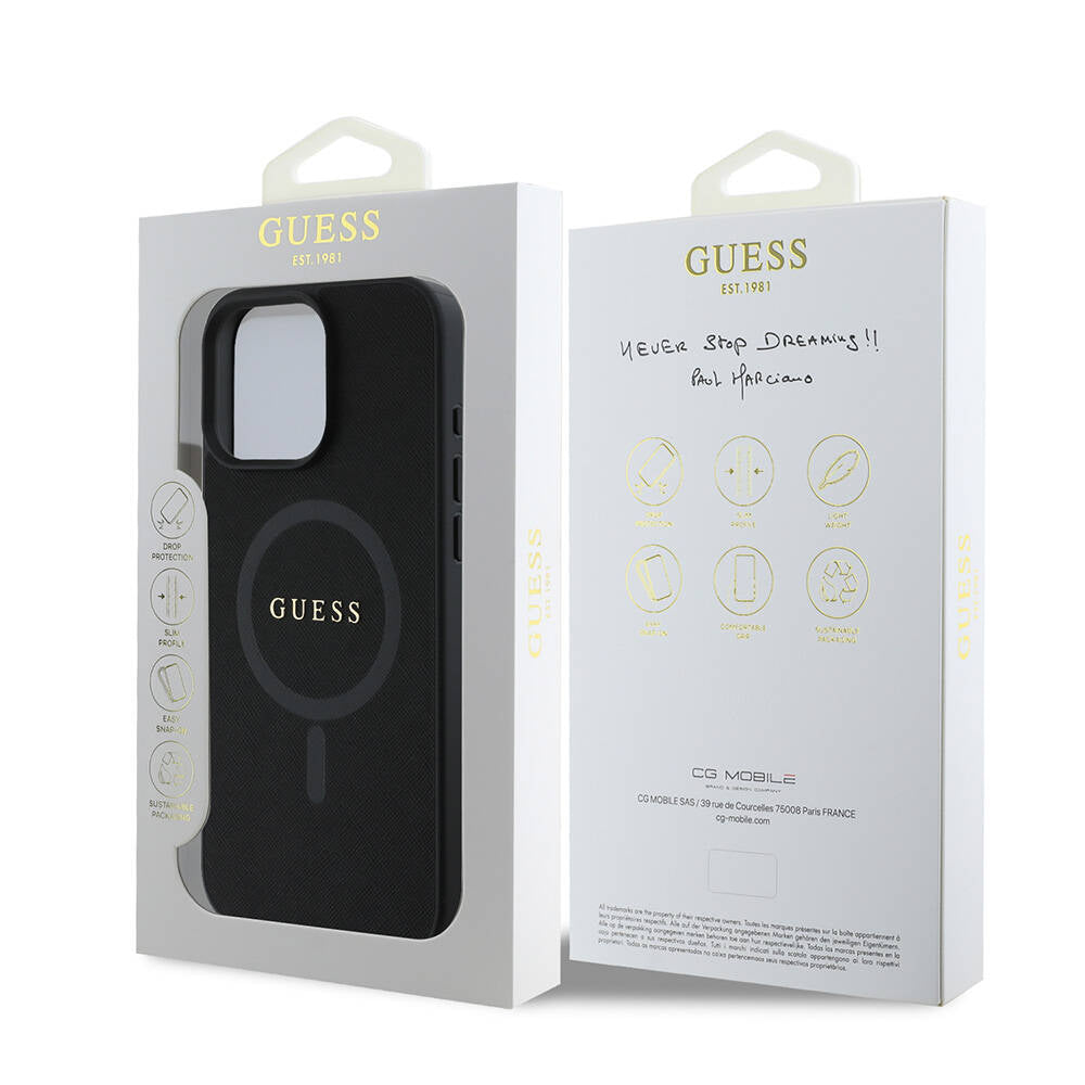 MagSafe Case for Apple iPhone 16 Pro Max, Guess, Saffiano Classic Logo, Black