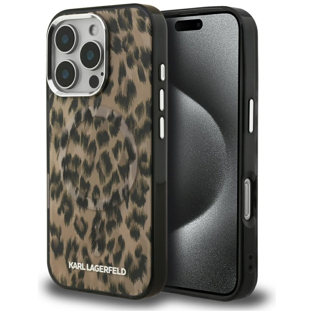 Pouzdro MagSafe pro Apple iPhone 16 Pro Max, Karl Lagerfeld, IML Leopard Pattern, Hnědá