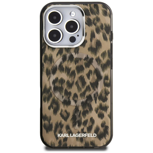 Pouzdro MagSafe pro Apple iPhone 16 Pro Max, Karl Lagerfeld, IML Leopard Pattern, Hnědá