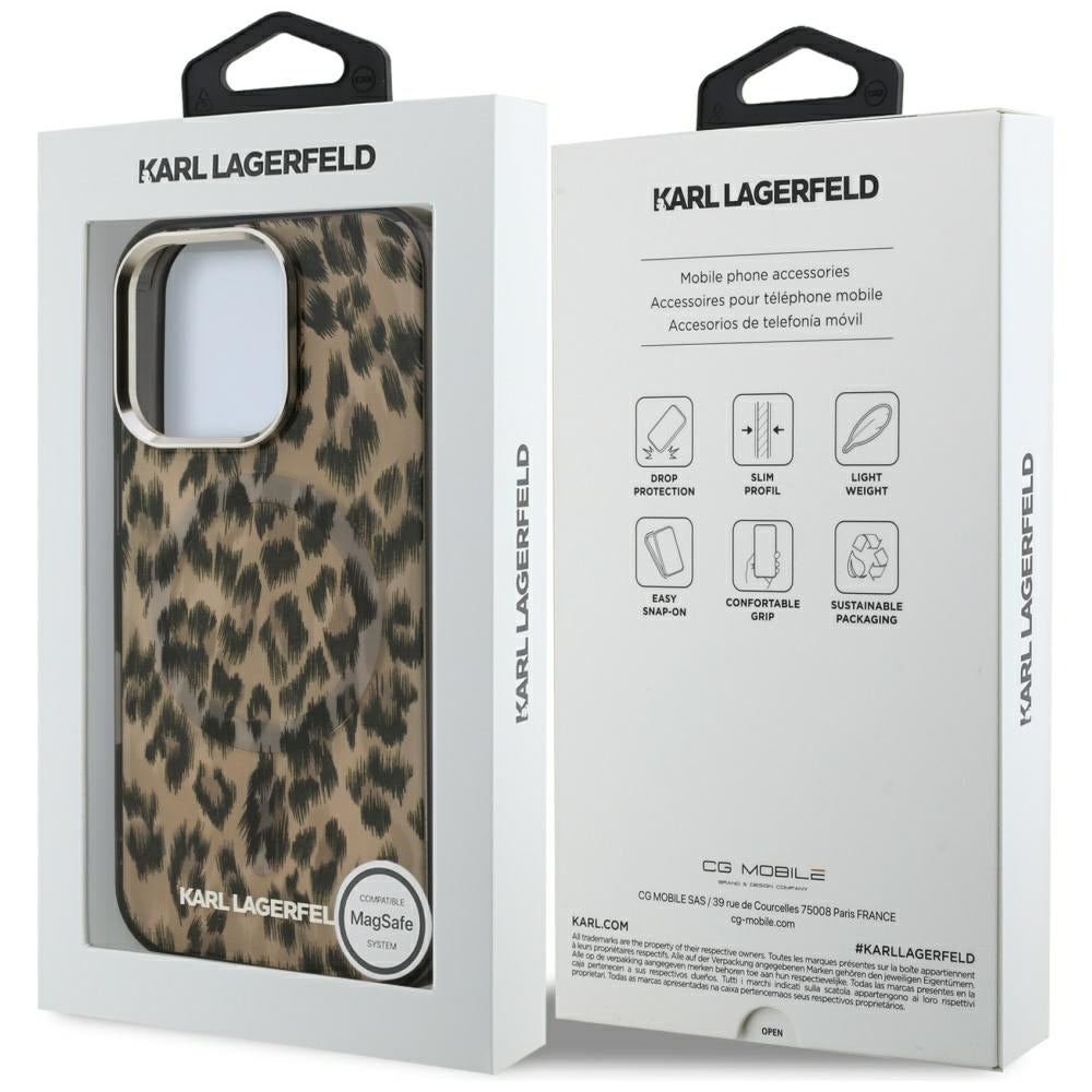 Pouzdro MagSafe pro Apple iPhone 16 Pro Max, Karl Lagerfeld, IML Leopard Pattern, Hnědá