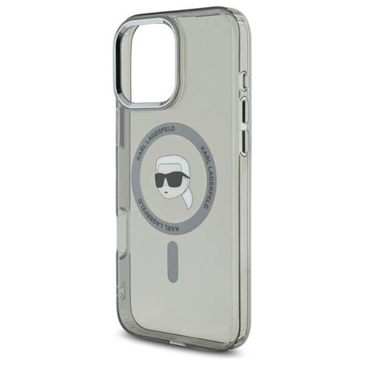 Pouzdro MagSafe pro Apple iPhone 16 Pro Max, Karl Lagerfeld, IML Metal Karl's Head, Černá