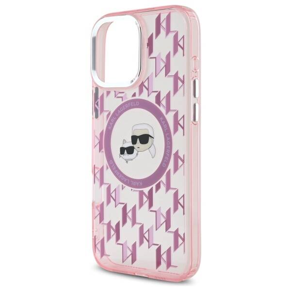 Pouzdro MagSafe pro Apple iPhone 16 Pro Max, Karl Lagerfeld, IML Monogram Karl & Choupette's Heads, Růžové