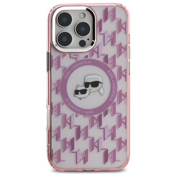 Pouzdro MagSafe pro Apple iPhone 16 Pro Max, Karl Lagerfeld, IML Monogram Karl & Choupette's Heads, Růžové