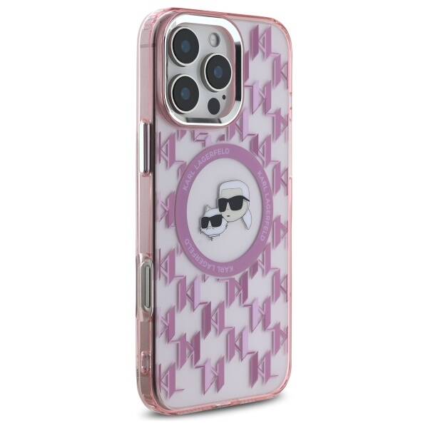 Pouzdro MagSafe pro Apple iPhone 16 Pro Max, Karl Lagerfeld, IML Monogram Karl & Choupette's Heads, Růžové