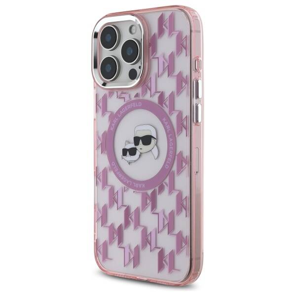 Pouzdro MagSafe pro Apple iPhone 16 Pro Max, Karl Lagerfeld, IML Monogram Karl & Choupette's Heads, Růžové