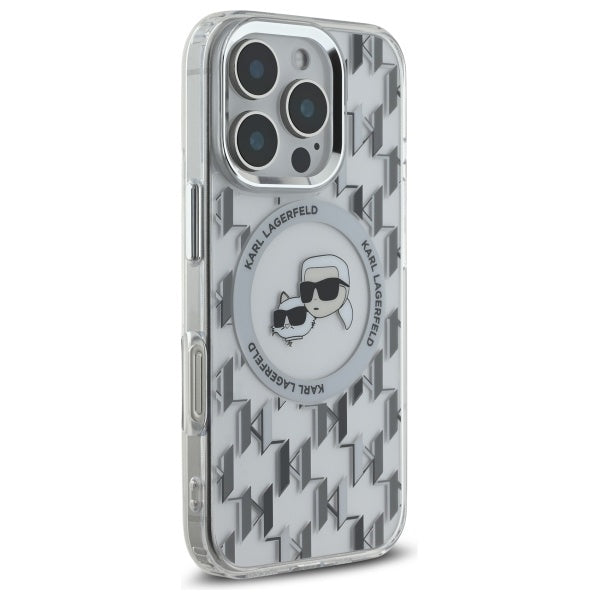 Pouzdro MagSafe pro Apple iPhone 16 Pro Max, Karl Lagerfeld, IML Monogram Karl & Choupette's Heads, Průhledné