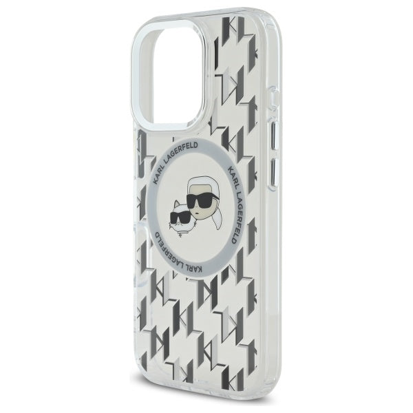 Pouzdro MagSafe pro Apple iPhone 16 Pro Max, Karl Lagerfeld, IML Monogram Karl & Choupette's Heads, Průhledné