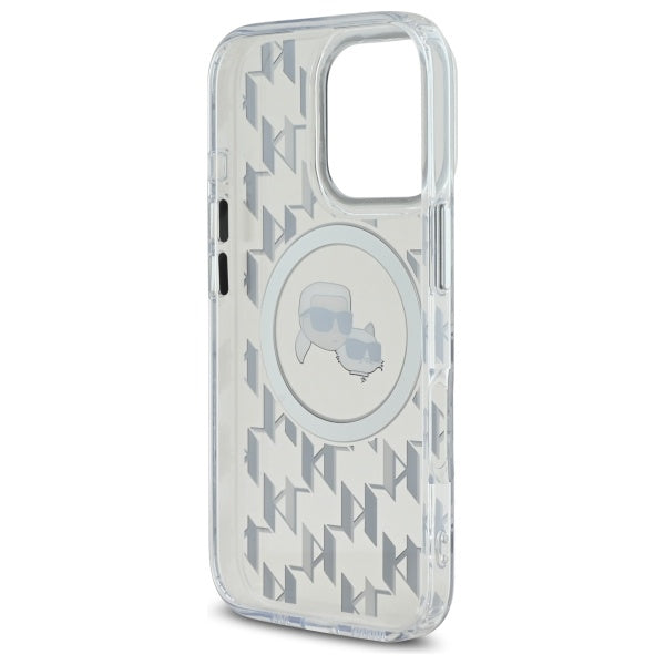 Pouzdro MagSafe pro Apple iPhone 16 Pro Max, Karl Lagerfeld, IML Monogram Karl & Choupette's Heads, Průhledné