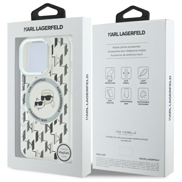 Pouzdro MagSafe pro Apple iPhone 16 Pro Max, Karl Lagerfeld, IML Monogram Karl & Choupette's Heads, Průhledné