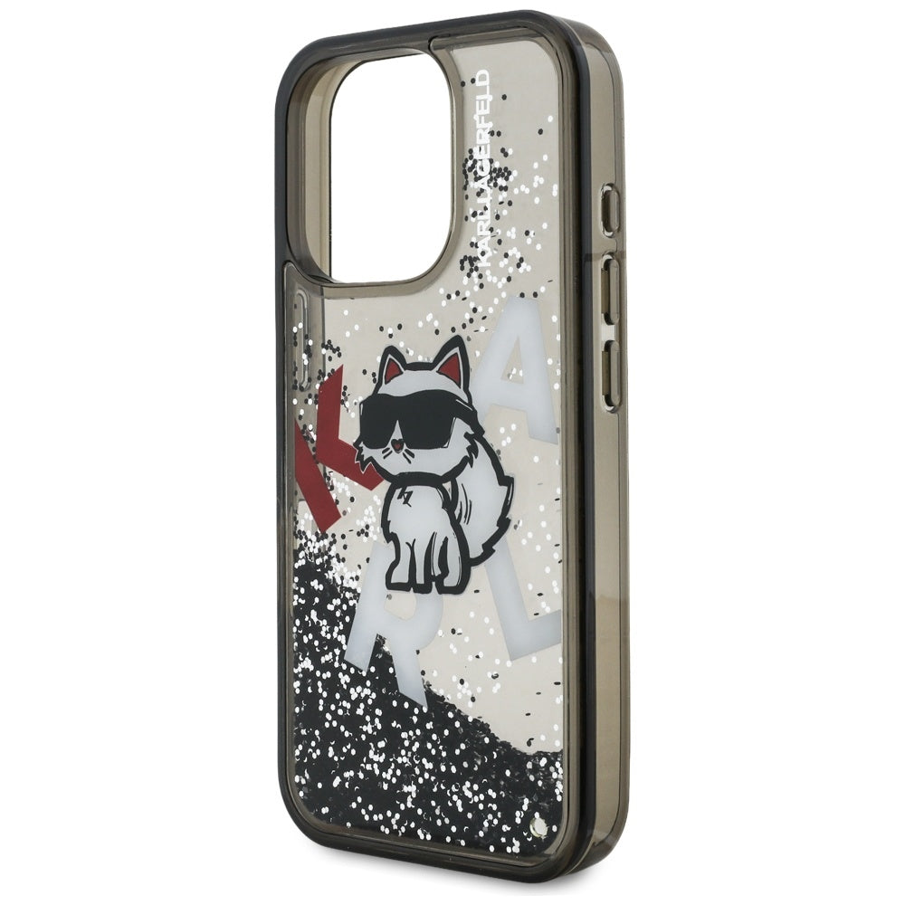 Pouzdro MagSafe pro Apple iPhone 16 Pro Max, Karl Lagerfeld, Liquid Glitter Choupette Logo, Černá