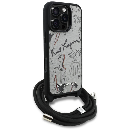 Pouzdro MagSafe pro Apple iPhone 16 Pro Max, Karl Lagerfeld, Saffiano Crossbody, Šedé