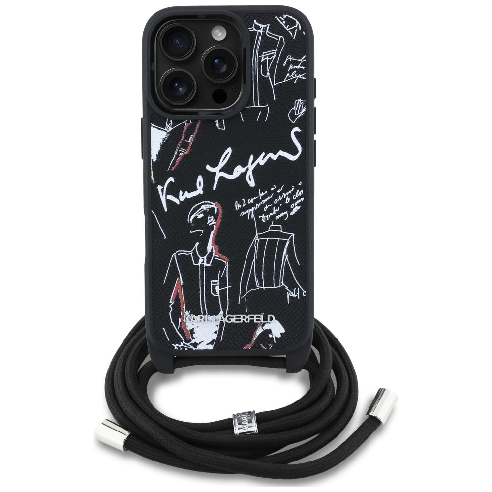 Pouzdro MagSafe pro Apple iPhone 16 Pro Max, Karl Lagerfeld, Saffiano Crossbody, Černá