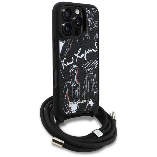 Pouzdro MagSafe pro Apple iPhone 16 Pro Max, Karl Lagerfeld, Saffiano Crossbody, Černá