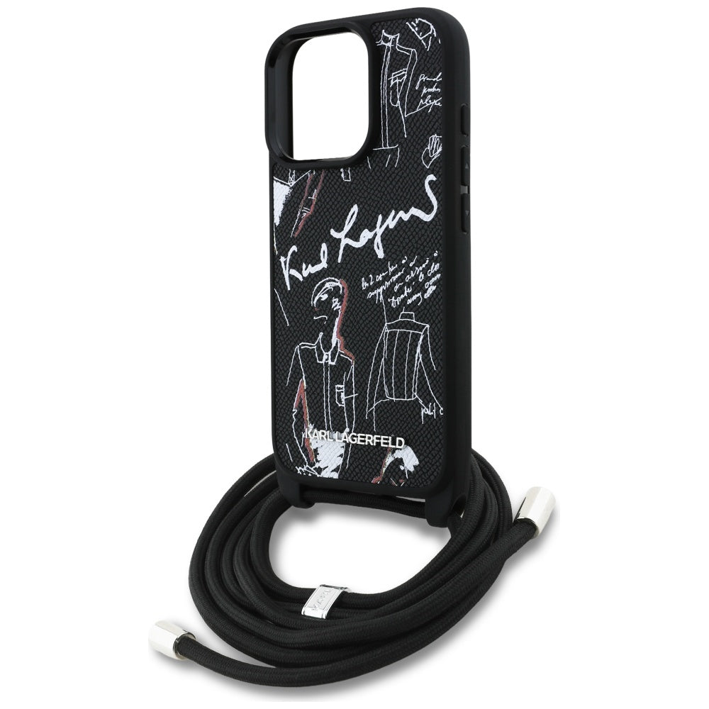 Pouzdro MagSafe pro Apple iPhone 16 Pro Max, Karl Lagerfeld, Saffiano Crossbody, Černá
