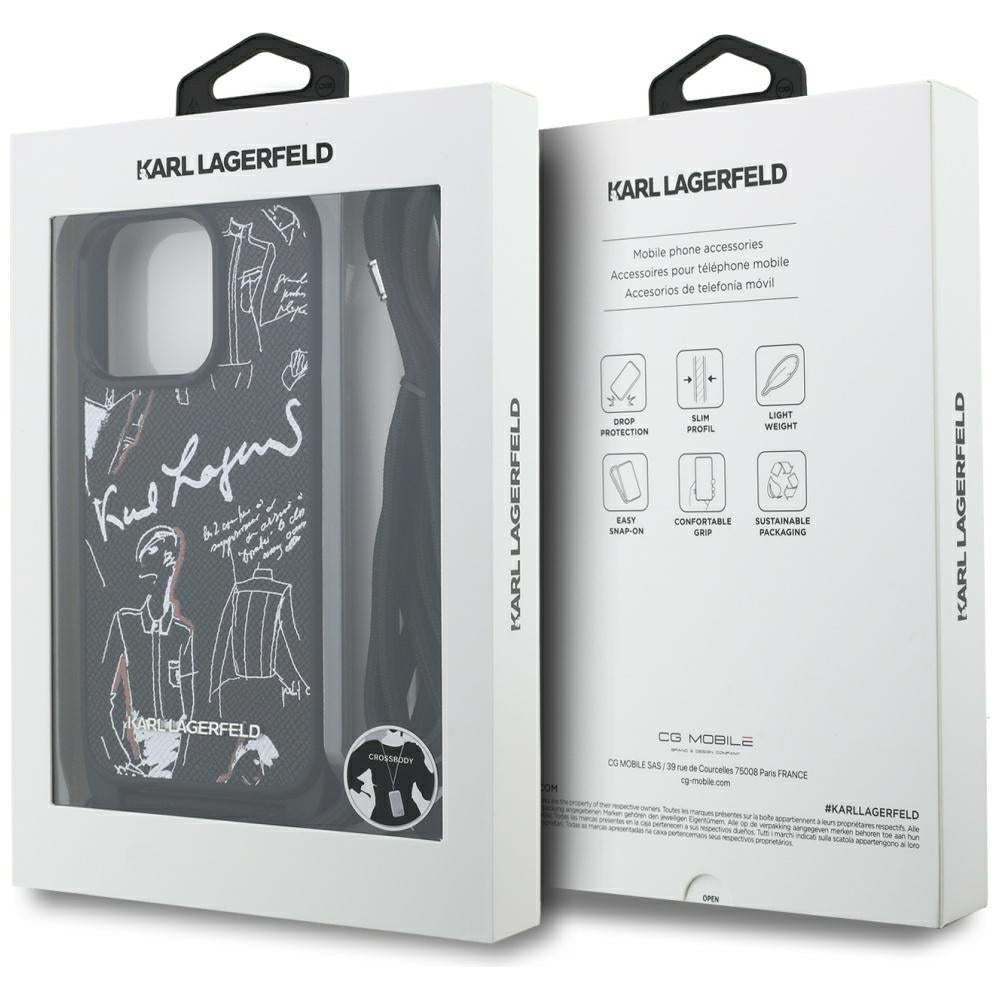 Pouzdro MagSafe pro Apple iPhone 16 Pro Max, Karl Lagerfeld, Saffiano Crossbody, Černá