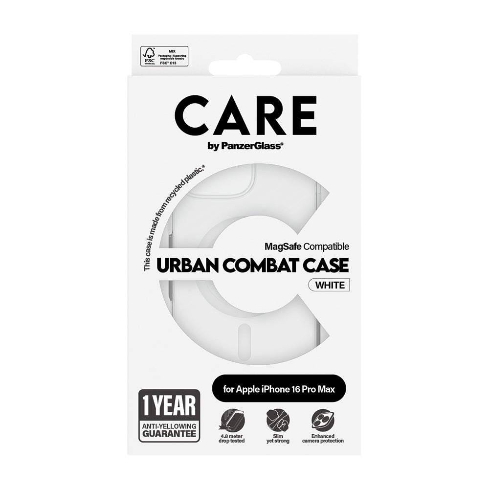 Pouzdro MagSafe pro Apple iPhone 16 Pro, PanzerGlass, Care Urban Combat, Bílá Transparentní