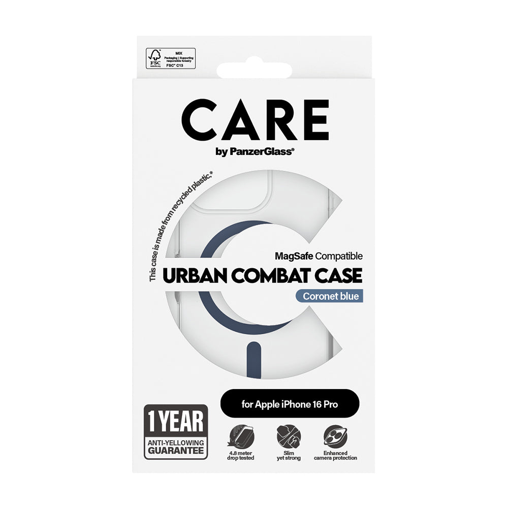 Pouzdro MagSafe pro Apple iPhone 16 Pro, PanzerGlass, Care Urban Combat, Modrá Transparentní