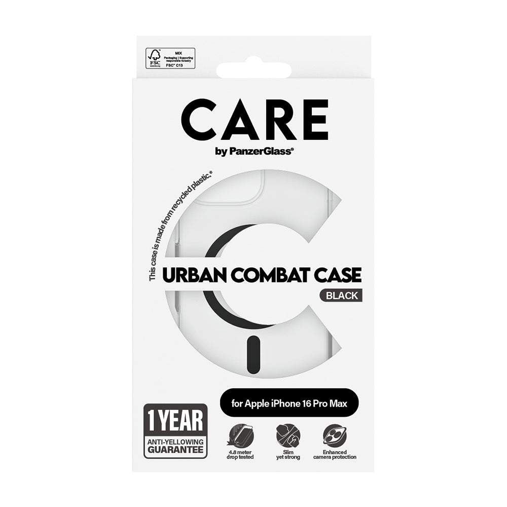 Pouzdro MagSafe pro Apple iPhone 16 Pro, PanzerGlass, Care Urban Combat, Černá Transparentní