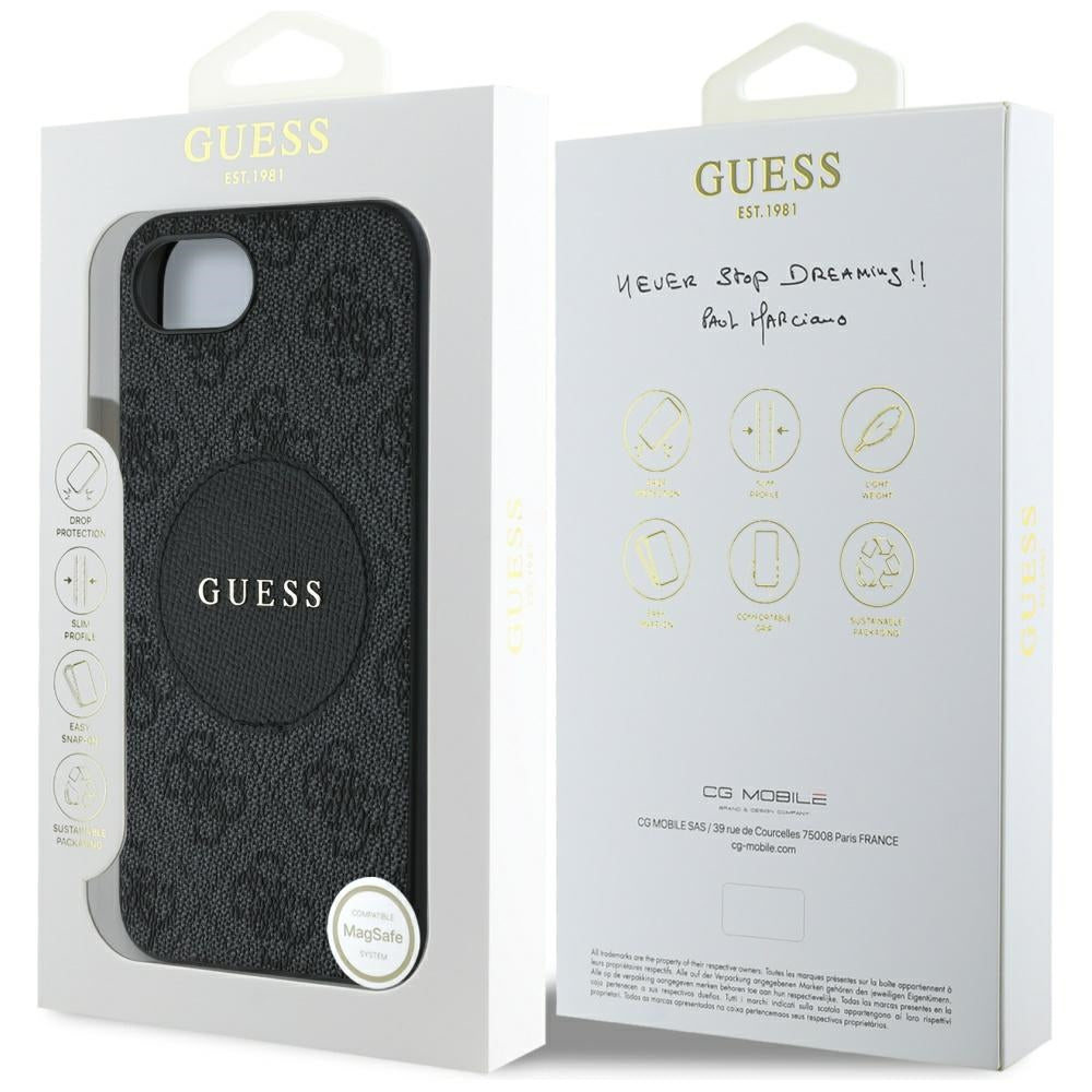 Pouzdro MagSafe pro Apple iPhone 17e / 16e, Guess, 4G Circle Classic Logo, Černá