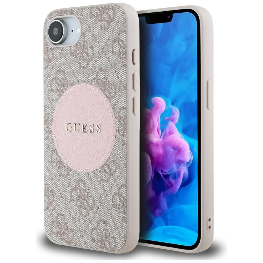 Pouzdro MagSafe pro Apple iPhone 17e / 16e, Guess, 4G Circle Classic Logo, Růžové