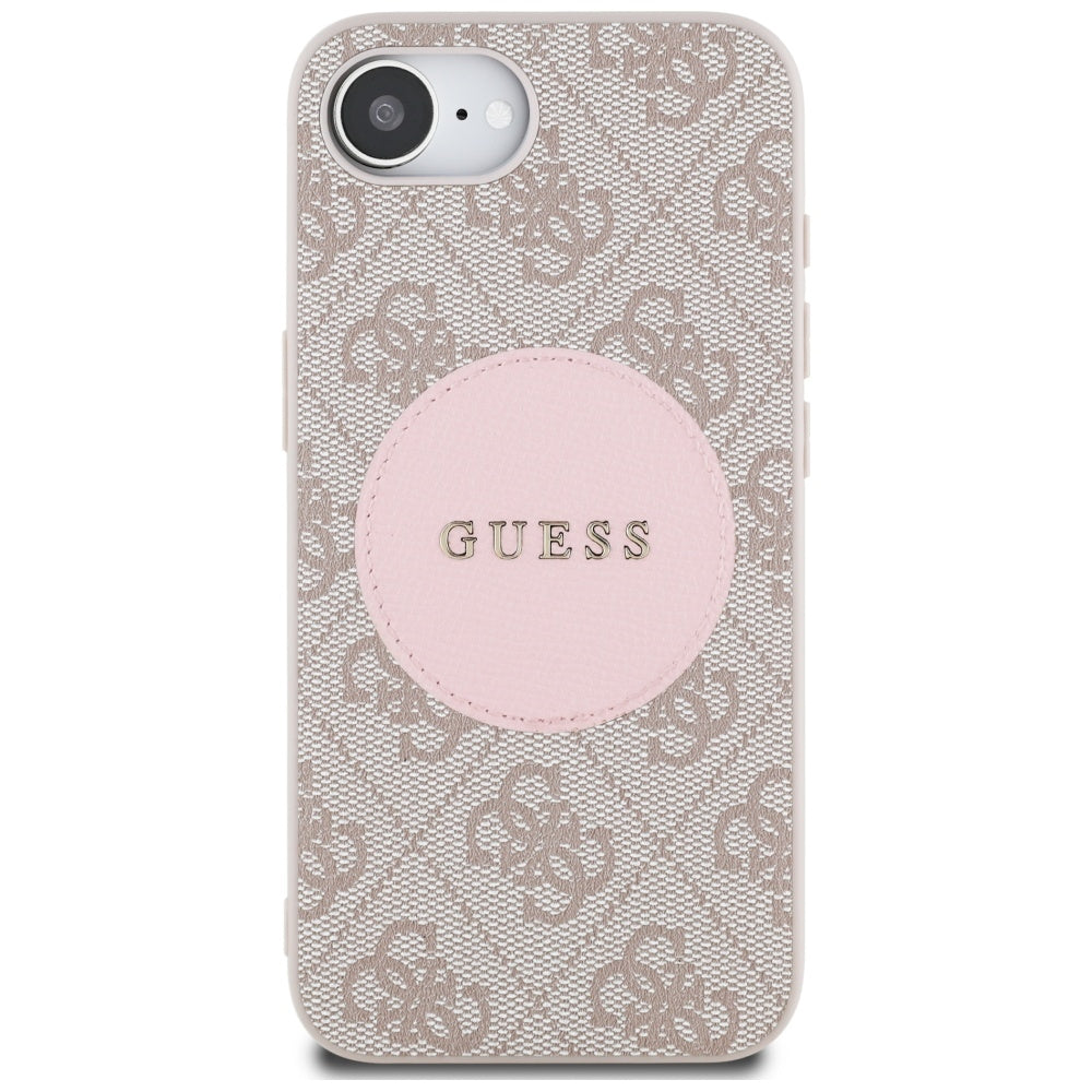 Pouzdro MagSafe pro Apple iPhone 17e / 16e, Guess, 4G Circle Classic Logo, Růžové