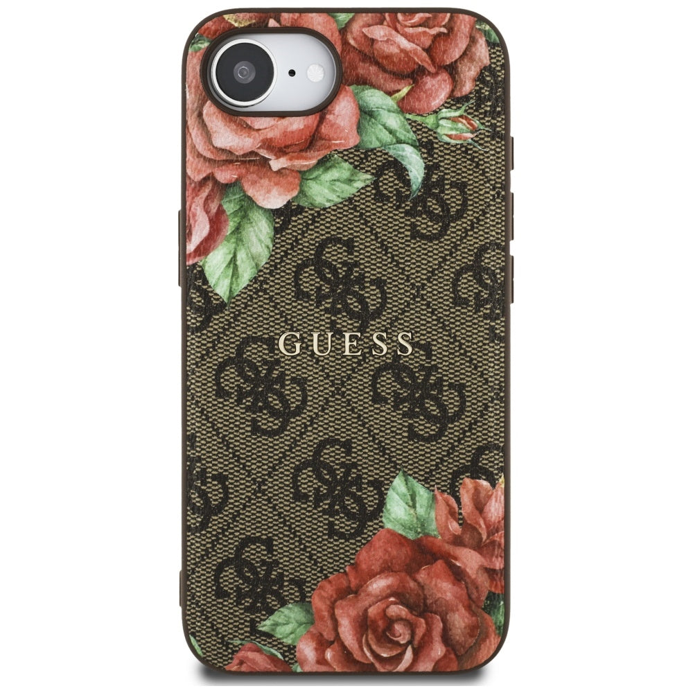 Pouzdro MagSafe pro Apple iPhone 17e / 16e, Guess, 4G Flowers Print, Hnědá