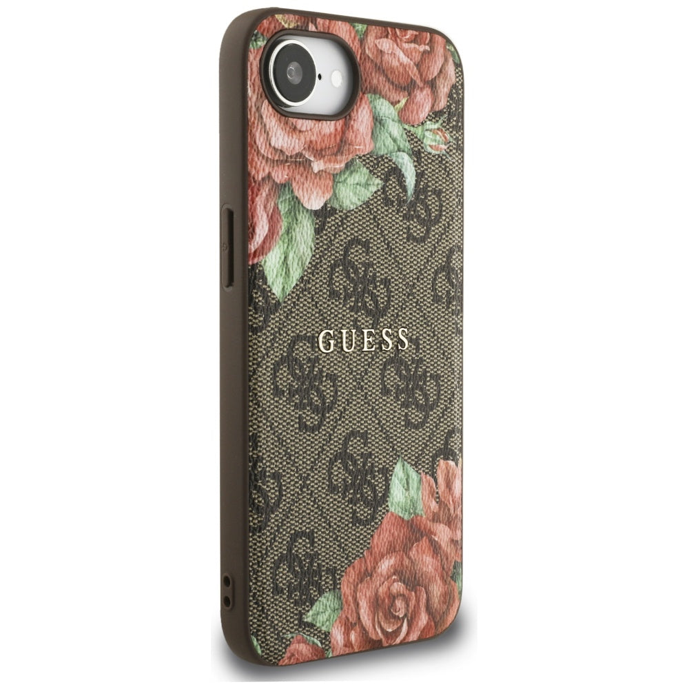 Pouzdro MagSafe pro Apple iPhone 17e / 16e, Guess, 4G Flowers Print, Hnědá