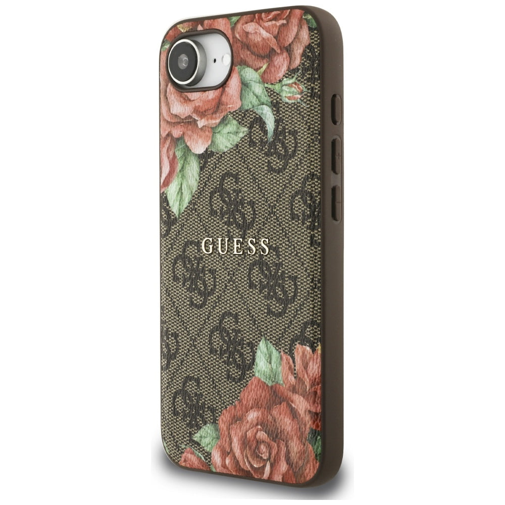 Pouzdro MagSafe pro Apple iPhone 17e / 16e, Guess, 4G Flowers Print, Hnědá