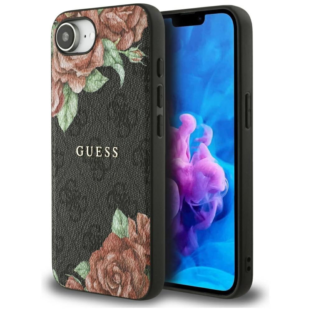 Pouzdro MagSafe pro Apple iPhone 17e / 16e, Guess, 4G Flowers Print, Černá
