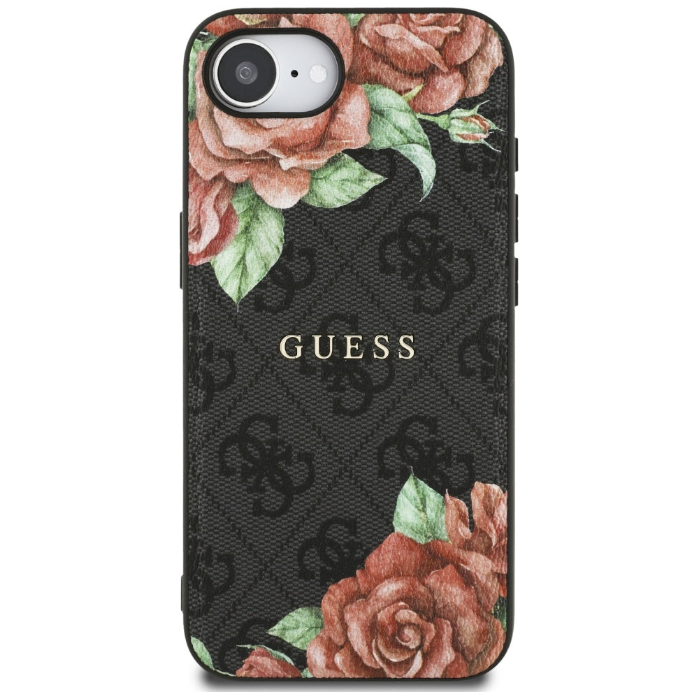 Pouzdro MagSafe pro Apple iPhone 17e / 16e, Guess, 4G Flowers Print, Černá