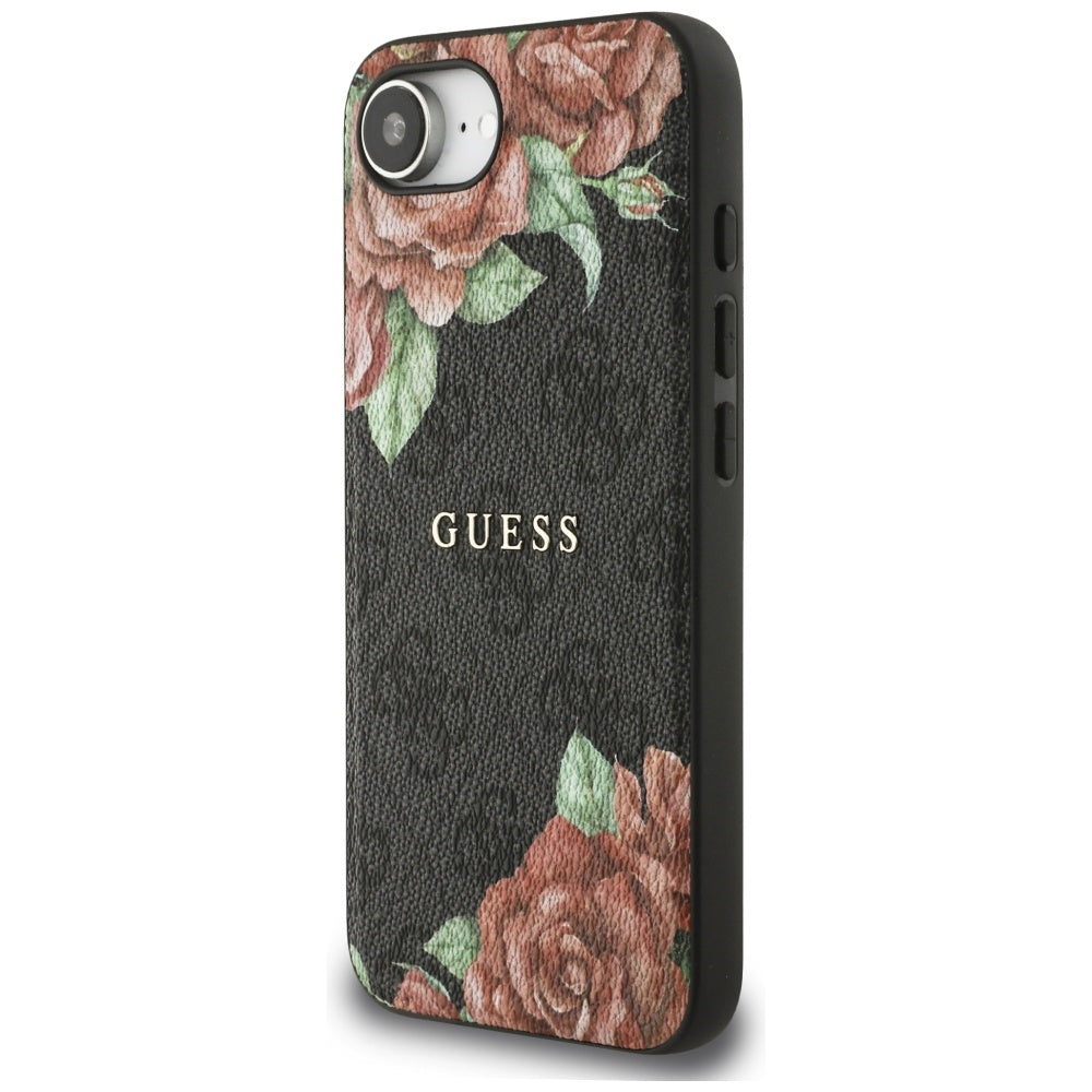 Pouzdro MagSafe pro Apple iPhone 17e / 16e, Guess, 4G Flowers Print, Černá