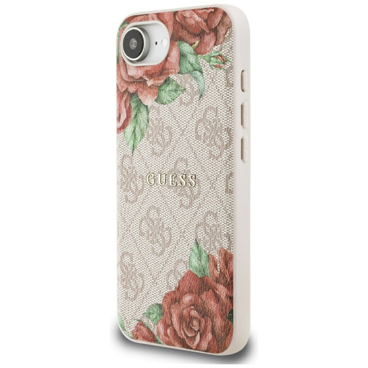 Pouzdro MagSafe pro Apple iPhone 16e, Guess, 4G Flowers Print, Růžová