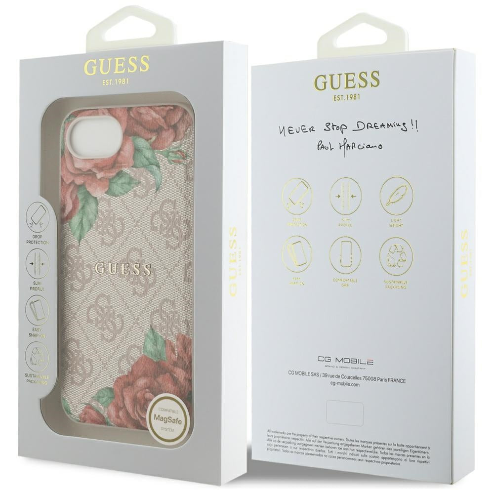 Pouzdro MagSafe pro Apple iPhone 17e / 16e, Guess, 4G Flowers Print, Růžové