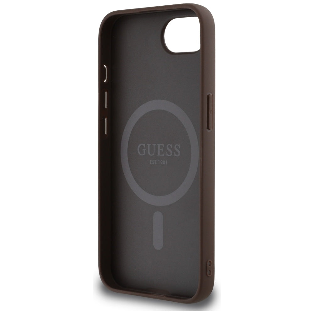 Pouzdro MagSafe pro Apple iPhone 17e / 16e, Guess, 4G Ring Classic Logo, Hnědá